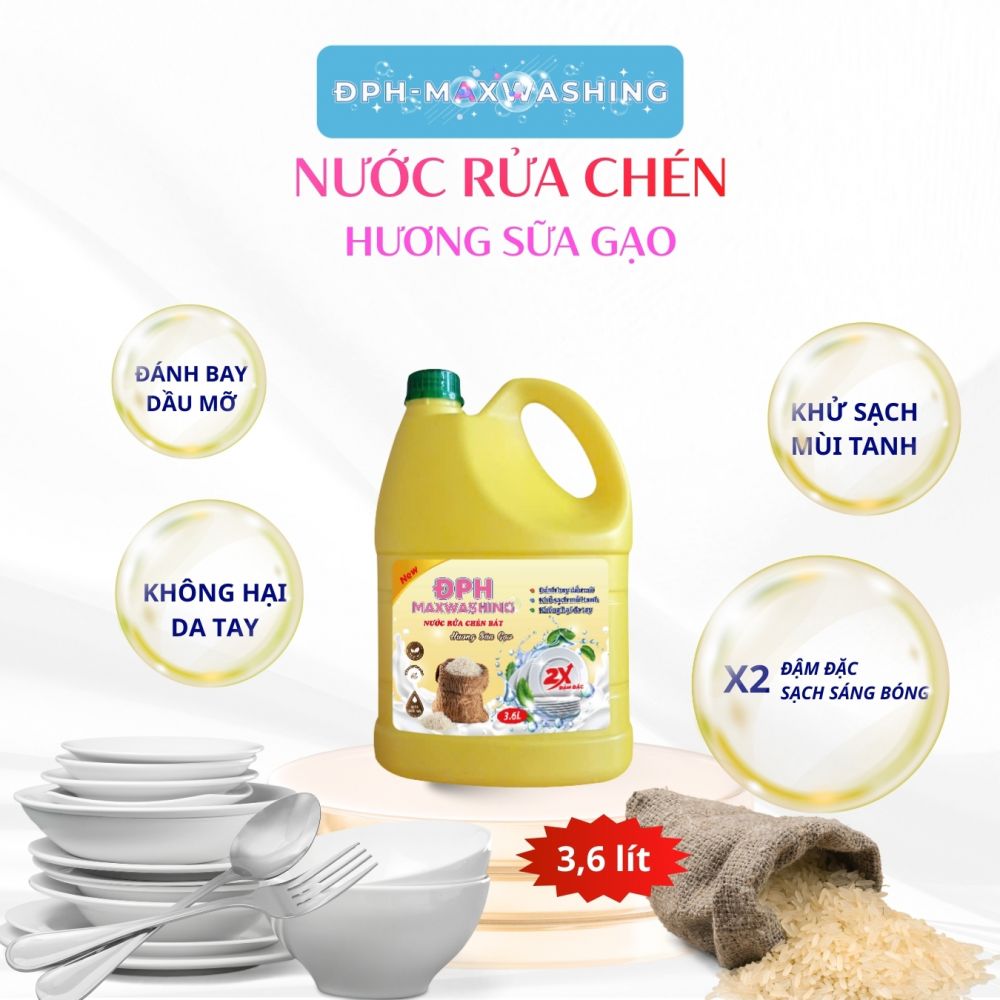Nước rửa chén ĐPH – MAXWASHING Hương sữa gạo 3,6 lít Nước rửa chén ĐPH – MAXWASHING Hương sữa gạo 3,6 lít