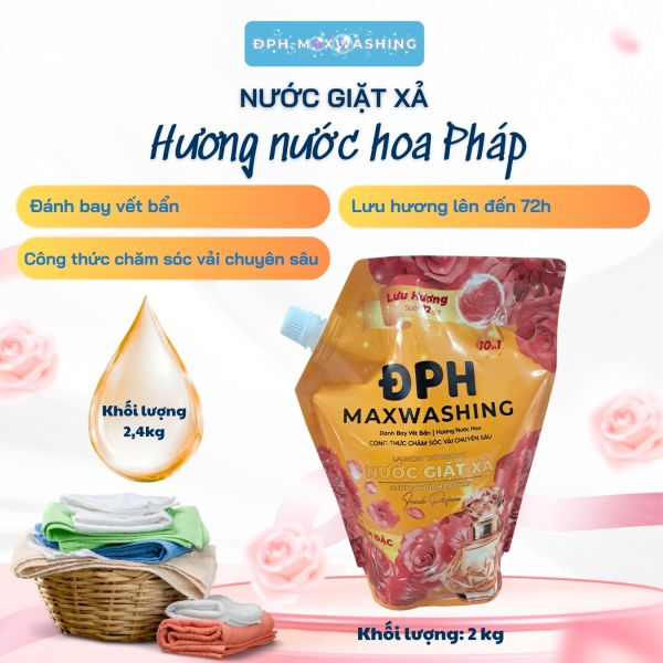 Nước giặt xả ĐPH – MAXWASHING hương nước hoa Pháp 2,4kg Nước giặt xả ĐPH – MAXWASHING hương nước hoa Pháp 2,4kg