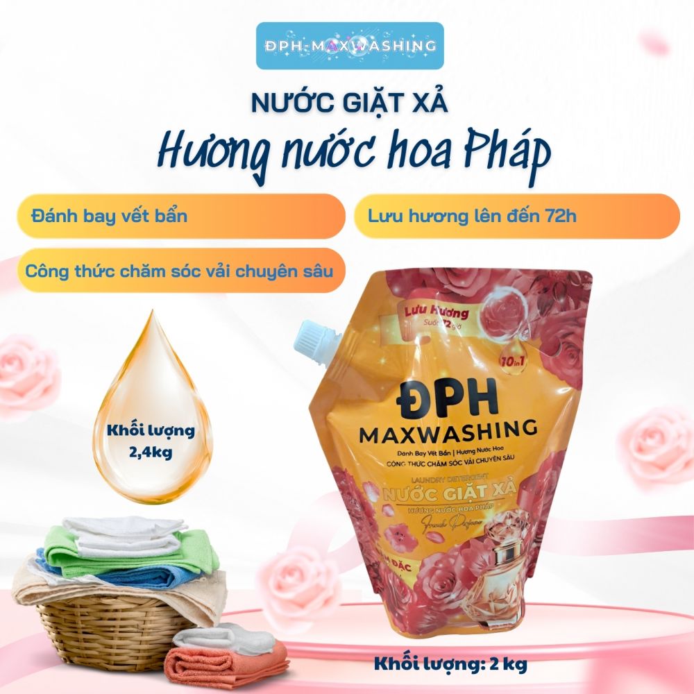 Nước giặt xả ĐPH – MAXWASHING hương nước hoa Pháp 2,4kg