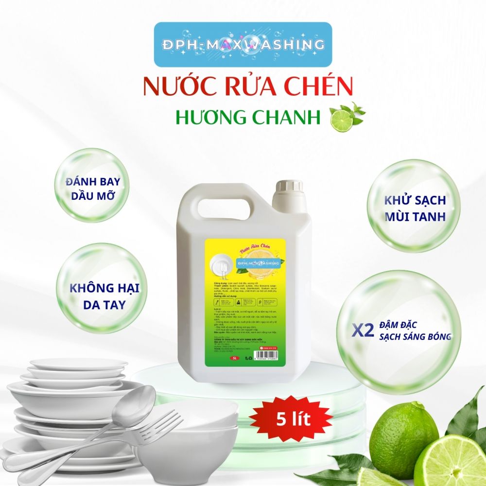 Nước rửa chén ĐPH – MAXWASHING Hương chanh 5 lít Nước rửa chén ĐPH – MAXWASHING Hương chanh 5 lít