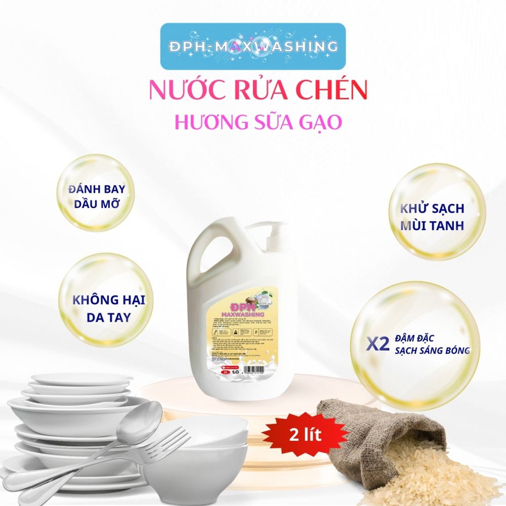 Nước rửa chén ĐPH – MAXWASHING Hương sữa gạo 2 lít Nước rửa chén ĐPH – MAXWASHING Hương sữa gạo 2 lít